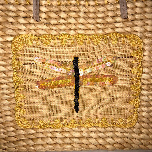 1990s Dragonfly Embroidered Woven Corn Husk Mini Tote Bag - Picture 5 of 11